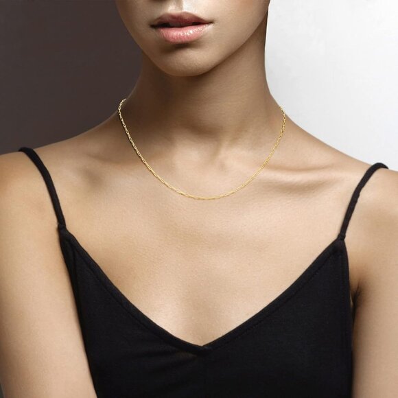 Italian Solid 925 Sterling Silver, 18Kt Gold Plated 2mm Paperclip Link Chain Nec - Picture 3 of 6